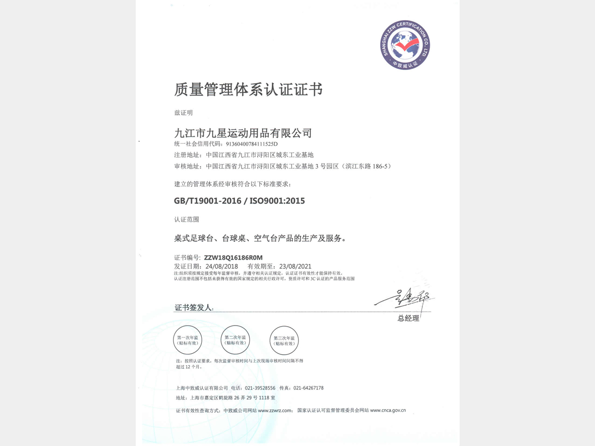 ISO9001 Quality Management System Certificate